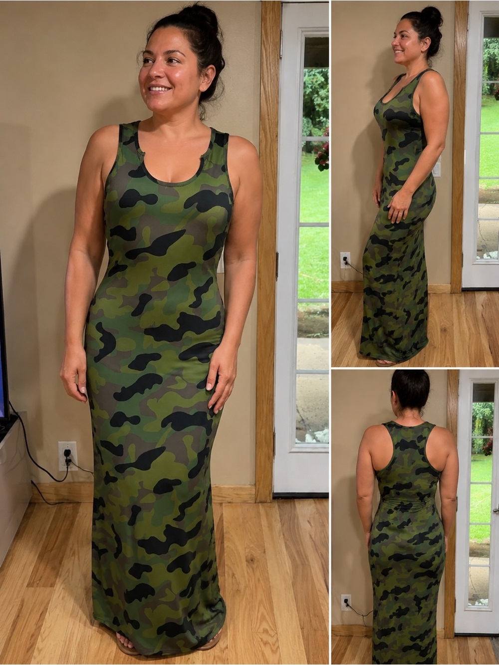 Sleeveless Camo Maxi Dress - Olive Green